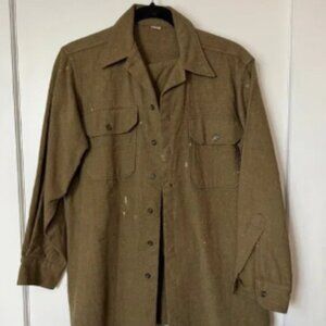 WW2 Wool Olive Drab Shirt with Mustard Gas Flaps Tag size 16-33